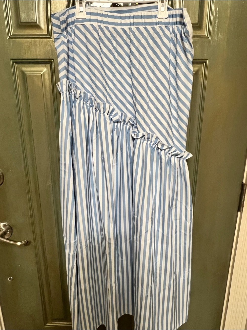 SHEIN Blue and White Striped Maxi Skirt with Ruffle Detail